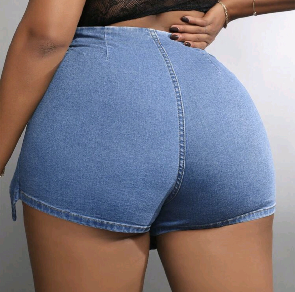 TFB SXY Plus Size Blue Denim Skinny Elastic Detached Mini Skort/Shorts/Skirt