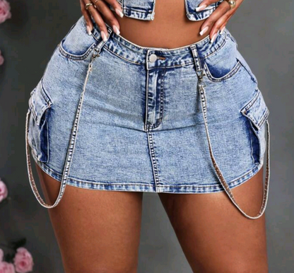 TFB Slaydiva Plus Size Women's Denim Short Skirt Skinny Stretch Cargo Pocket Mini Skirt Women Skirts Mini Skirt for Spring & Summer time
