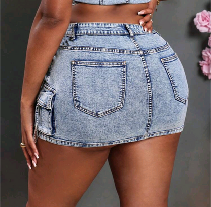 TFB Slaydiva Plus Size Women's Denim Short Skirt Skinny Stretch Cargo Pocket Mini Skirt Women Skirts Mini Skirt for Spring & Summer time