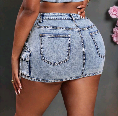 TFB Slaydiva Plus Size Women's Denim Short Skirt Skinny Stretch Cargo Pocket Mini Skirt Women Skirts Mini Skirt for Spring & Summer time