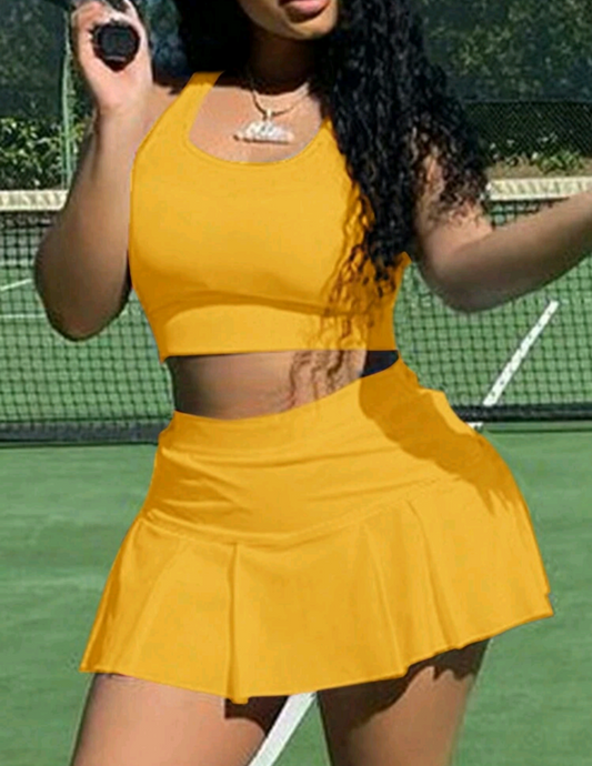 TFB Slaydiva Leisure A Spring Pink Sleeveless Elastic Tank Top And Pleated Tennis Skirt Set For Women
