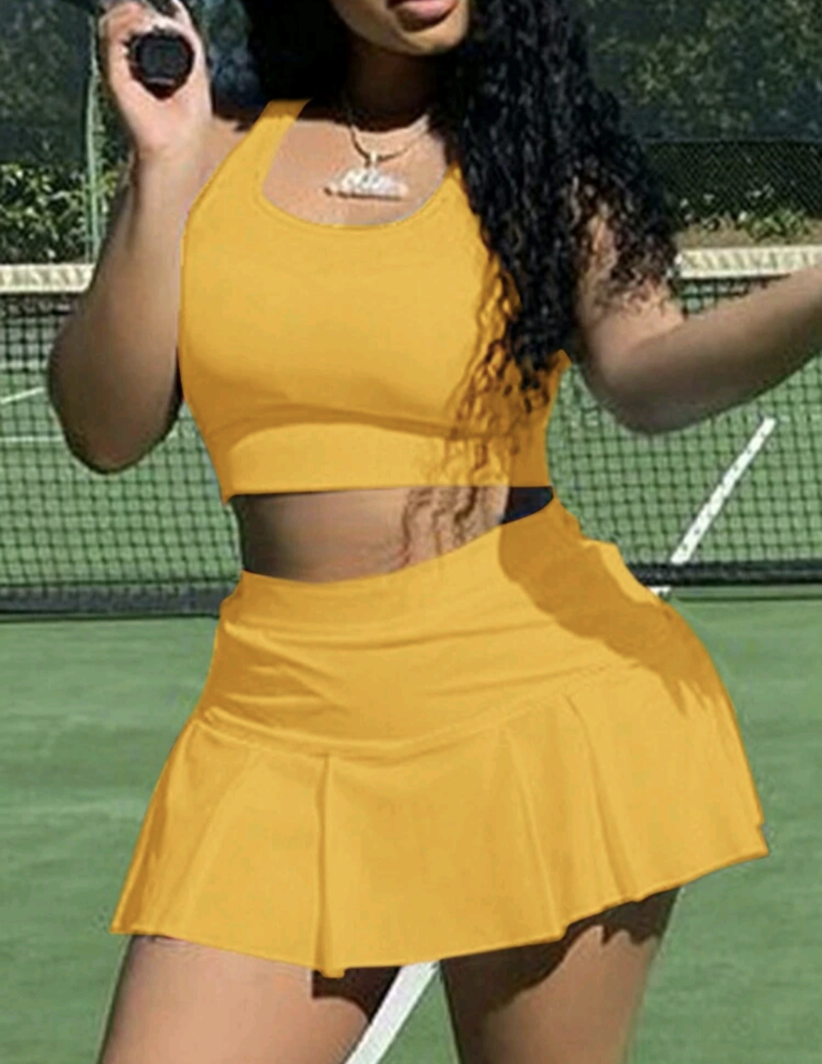 TFB Slaydiva Leisure A Spring Pink Sleeveless Elastic Tank Top And Pleated Tennis Skirt Set For Women