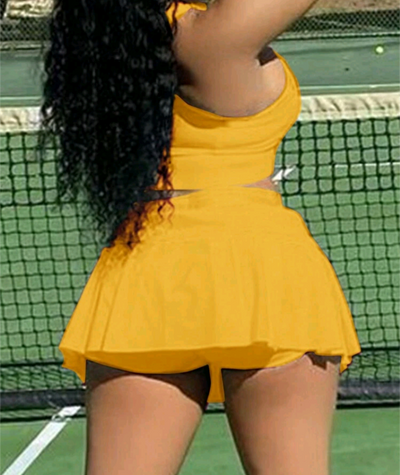 TFB Slaydiva Leisure A Spring Pink Sleeveless Elastic Tank Top And Pleated Tennis Skirt Set For Women