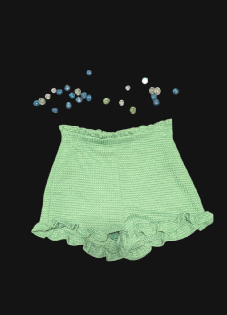 Mint Green Waffle-Knit Ruffle Lounge Shorts